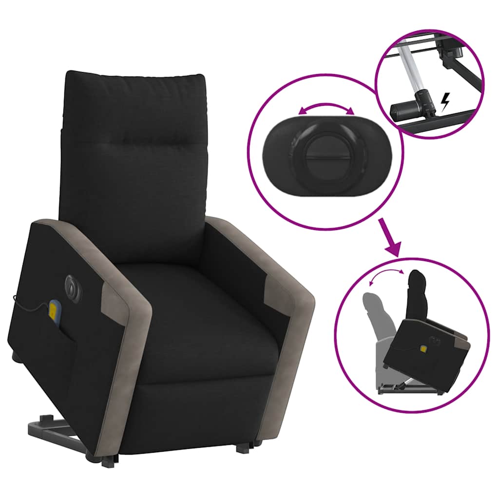 Fotoliu electric de masaj rabatabil cu ridicare, negru, textil GartenMobel Dekor