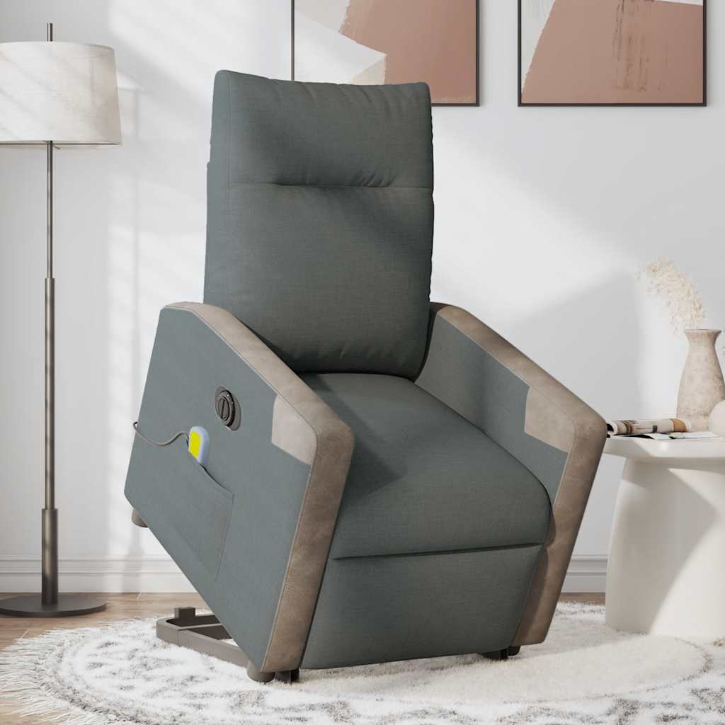 Fotoliu electric masaj rabatabil cu ridicare, gri închis textil GartenMobel Dekor