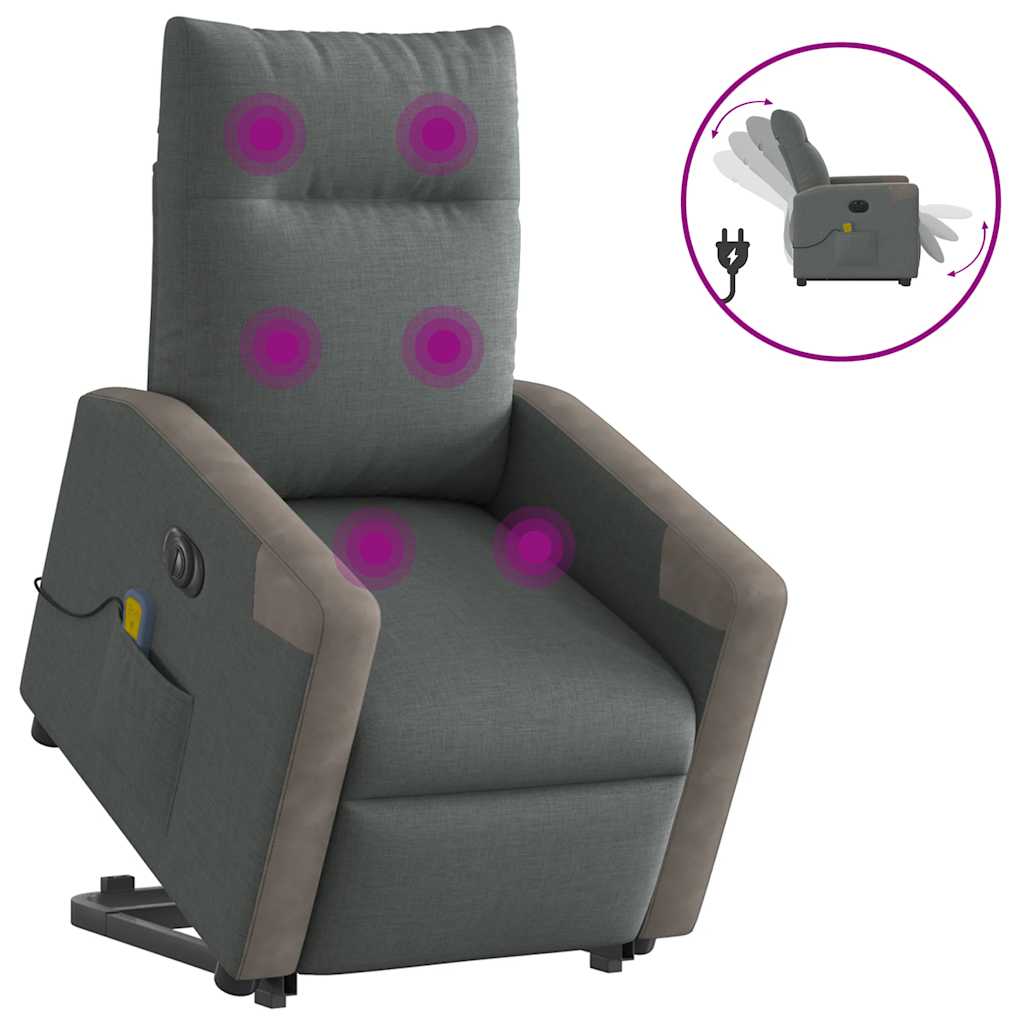 Fotoliu electric masaj rabatabil cu ridicare, gri închis textil GartenMobel Dekor