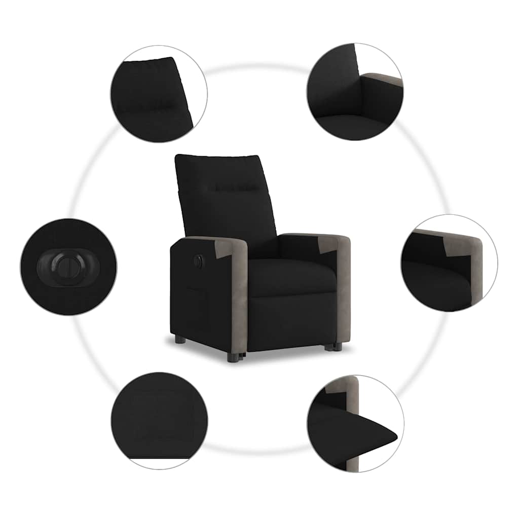 Fotoliu electric rabatabil cu ridicare, negru, textil GartenMobel Dekor
