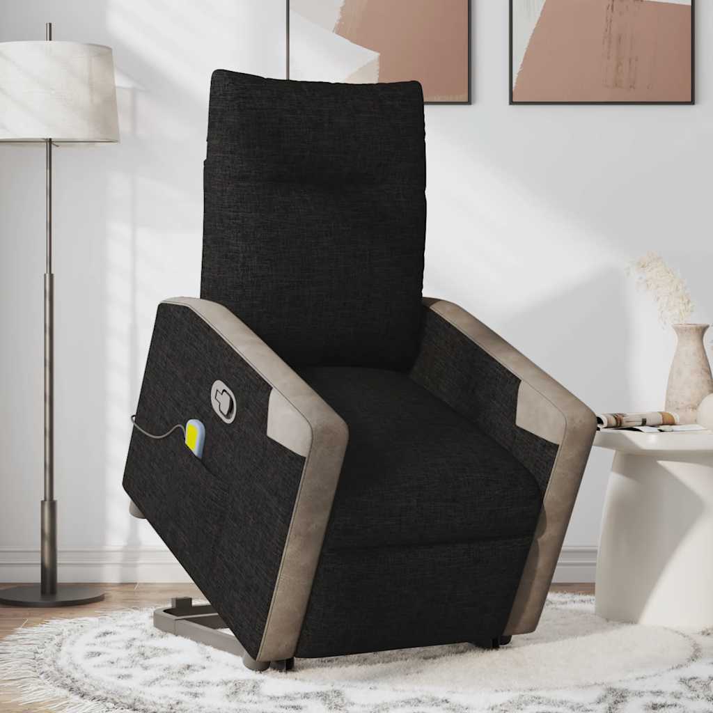 Fotoliu rabatabil de masaj, cu ridicare, negru, material textil GartenMobel Dekor