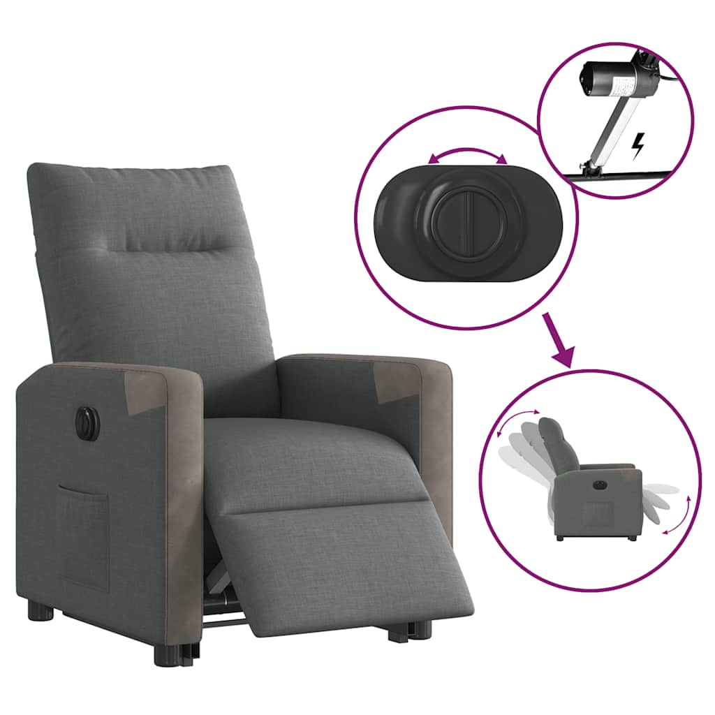 Fotoliu rabatabil electric, gri închis, material textil GartenMobel Dekor