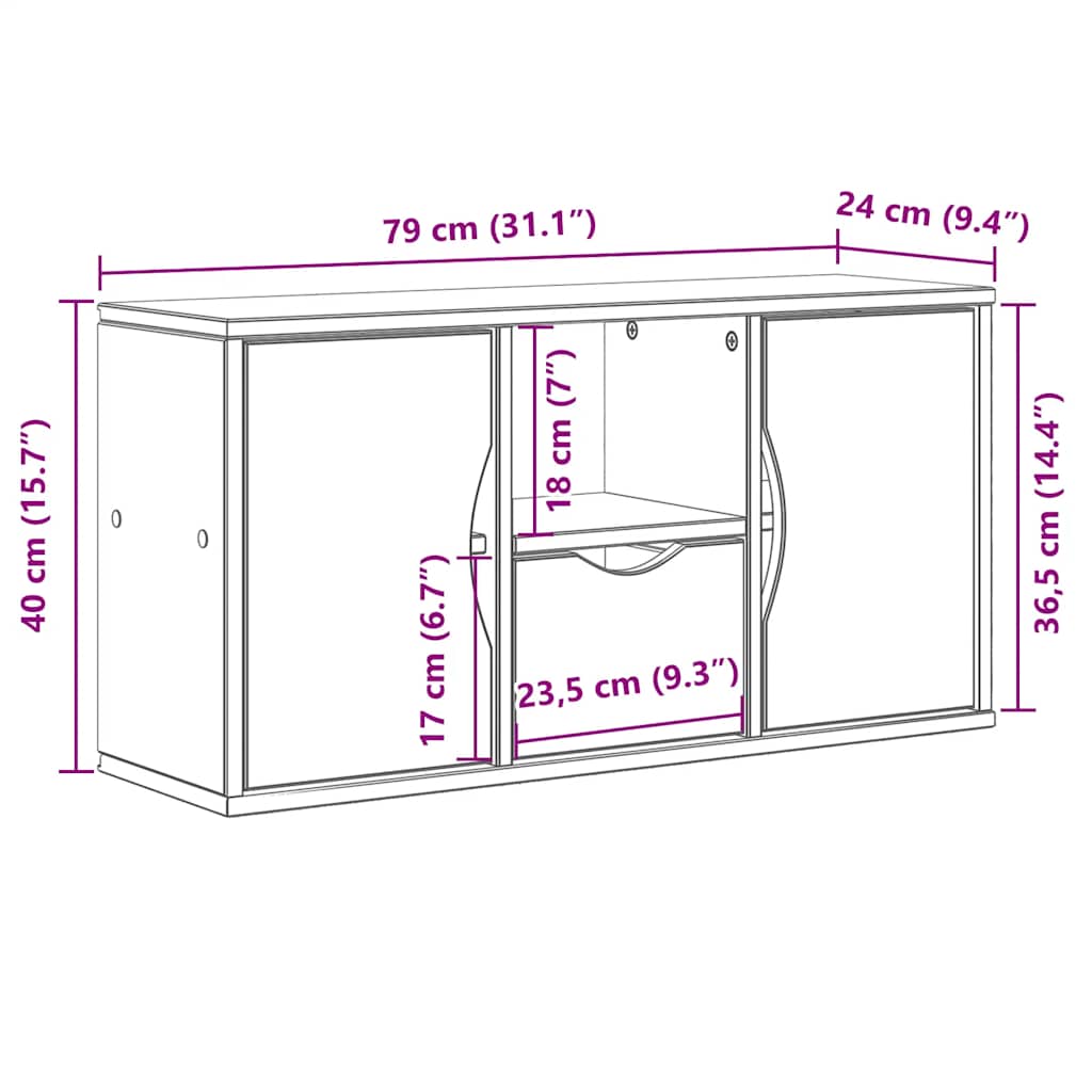 Dulap TV cu sertar „ODDA” alb 79x24x40 cm lemn masiv de pin GartenMobel Dekor