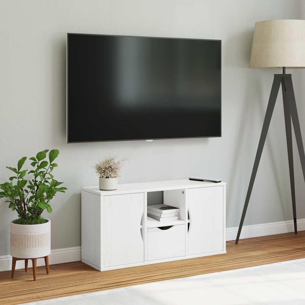 Dulap TV cu sertar „ODDA” alb 79x24x40 cm lemn masiv de pin GartenMobel Dekor