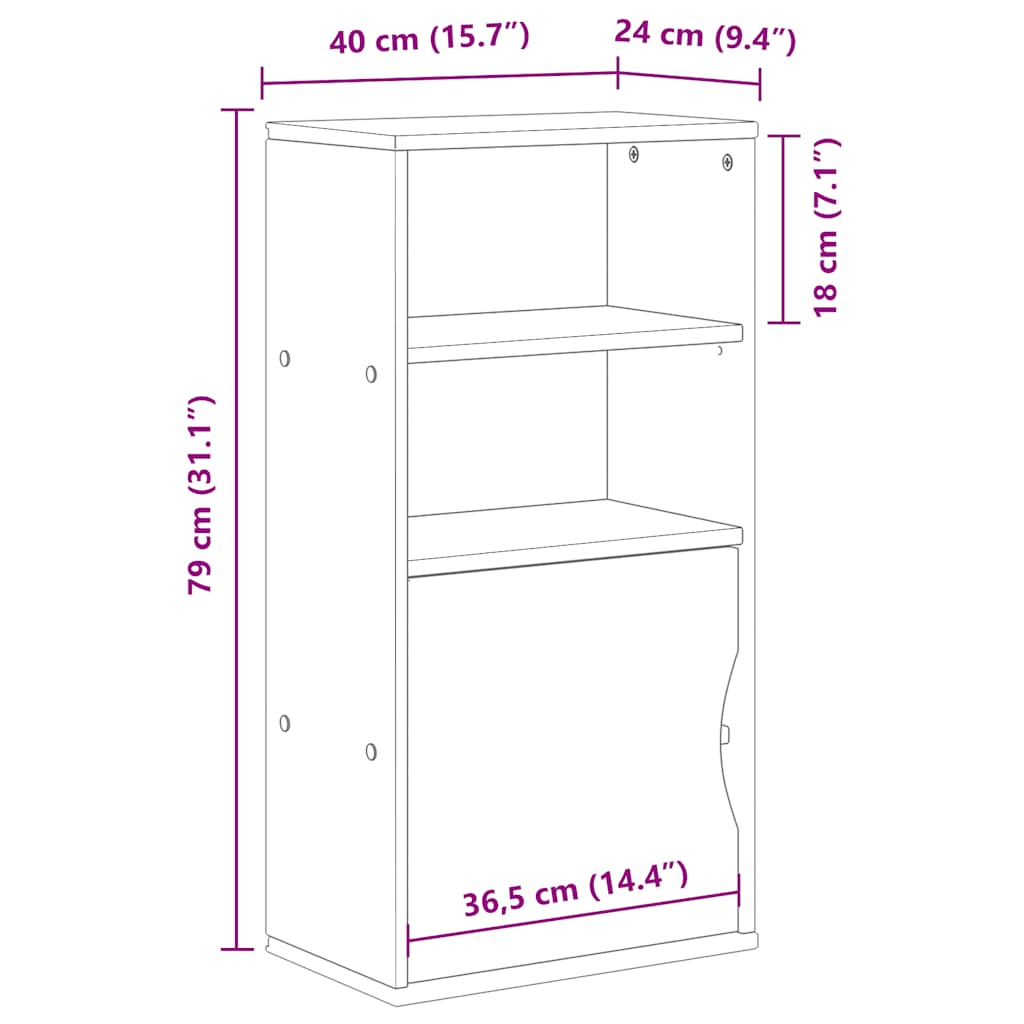 Dulap lateral „ODDA” alb 40x24x79 cm, lemn masiv de pin GartenMobel Dekor