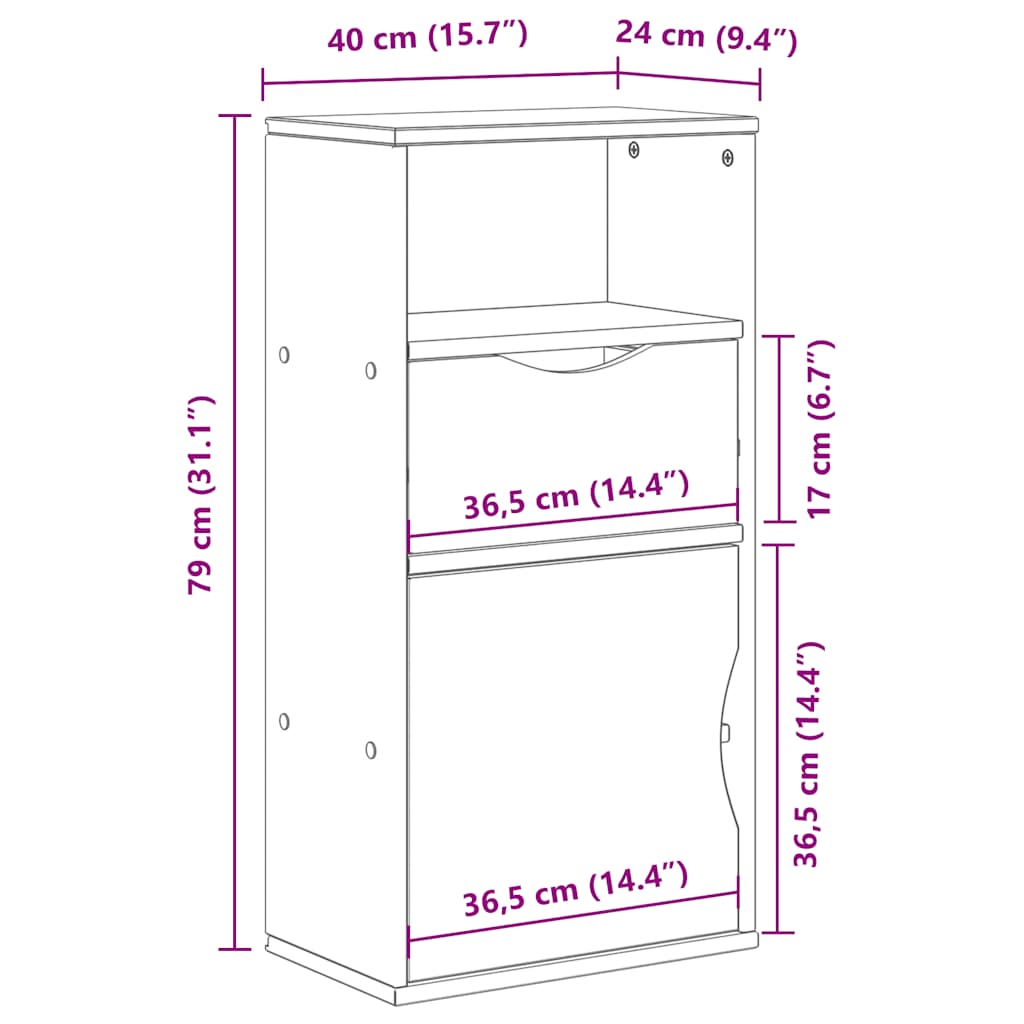 Dulap lateral cu sertar „ODDA” alb 40x24x79cm lemn masiv de pin GartenMobel Dekor