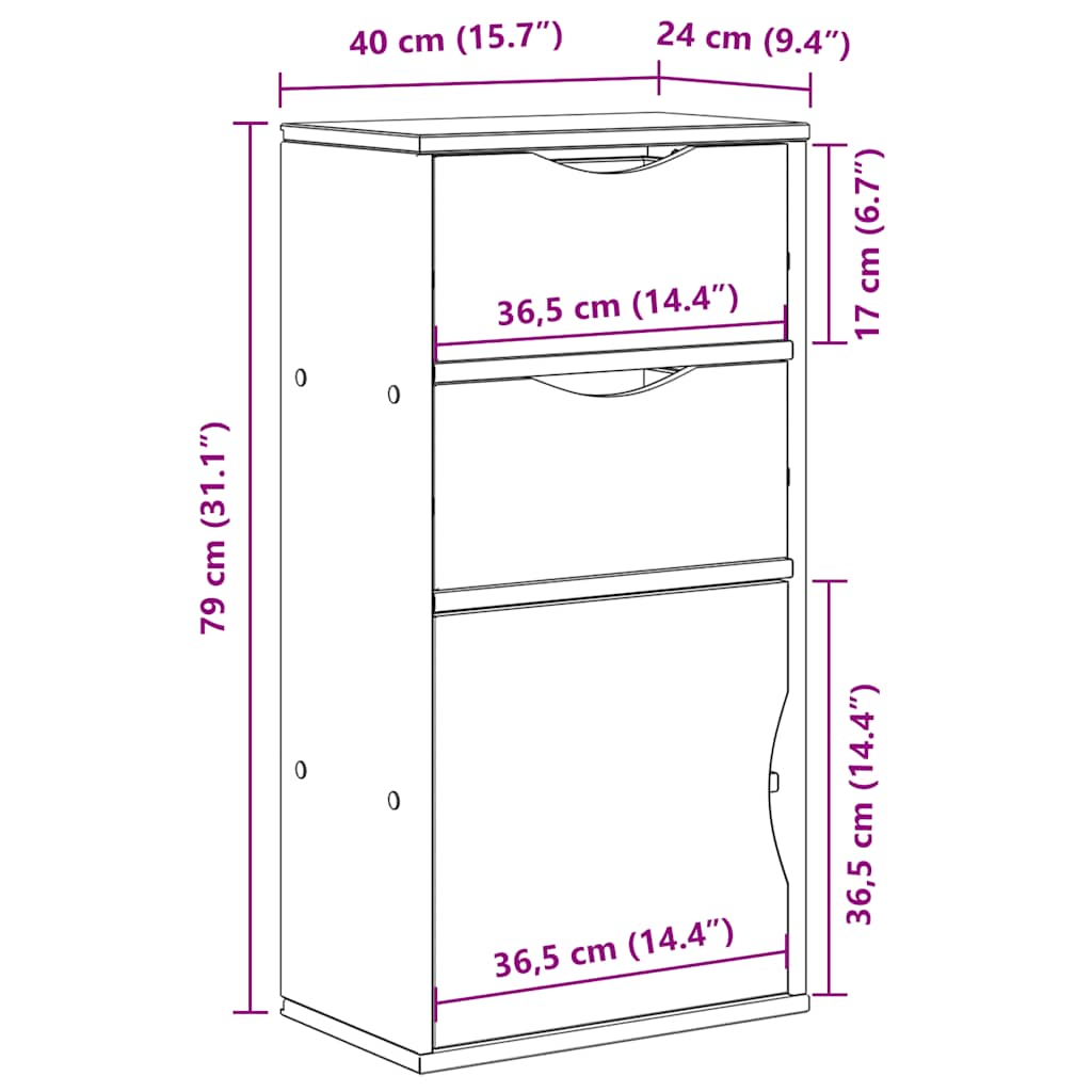 Dulap lateral cu sertare „ODDA” 40x24x79 cm lemn masiv de pin GartenMobel Dekor