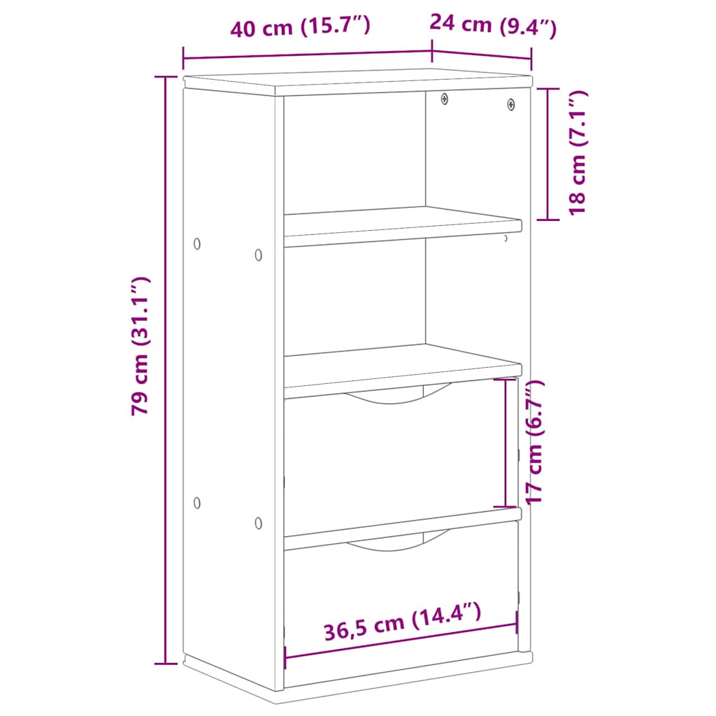 Dulap lateral cu sertare ODDA alb 40x24x79 cm lemn masiv de pin GartenMobel Dekor