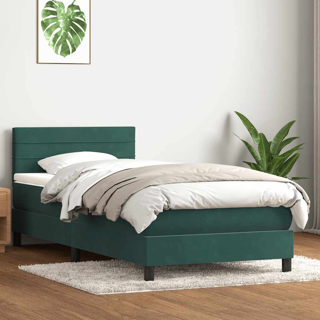 Pat box spring cu saltea, verde închis, 80x220 cm, catifea GartenMobel Dekor