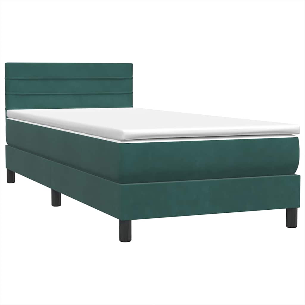 Pat box spring cu saltea, verde închis, 80x220 cm, catifea GartenMobel Dekor