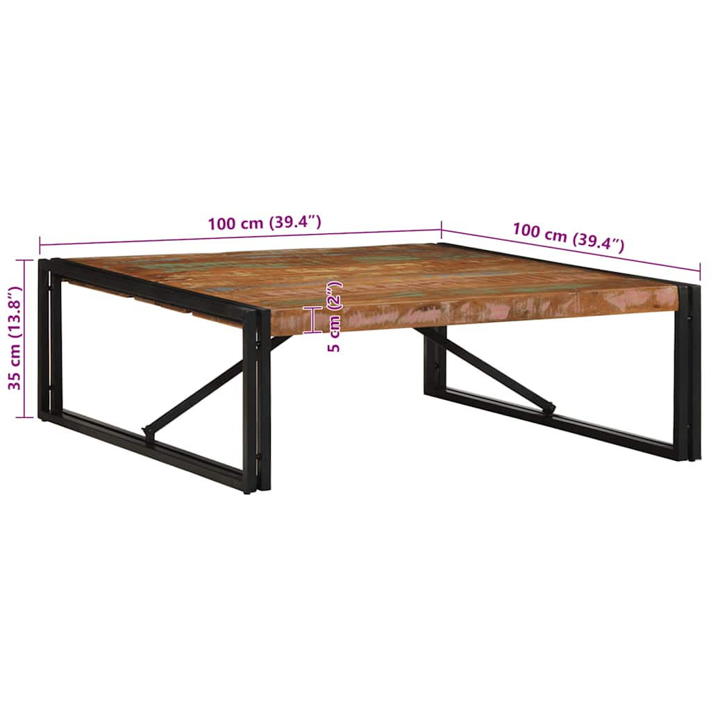 Masuta de cafea multicolora 100x100x35 cm lemn masiv recuperat GartenMobel Dekor