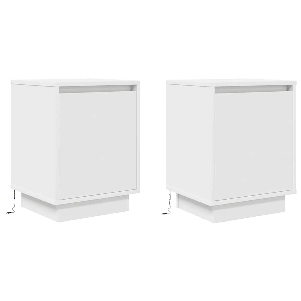 Noptiere cu lumini LED 2 buc Alb 38x34x50 cm GartenMobel Dekor