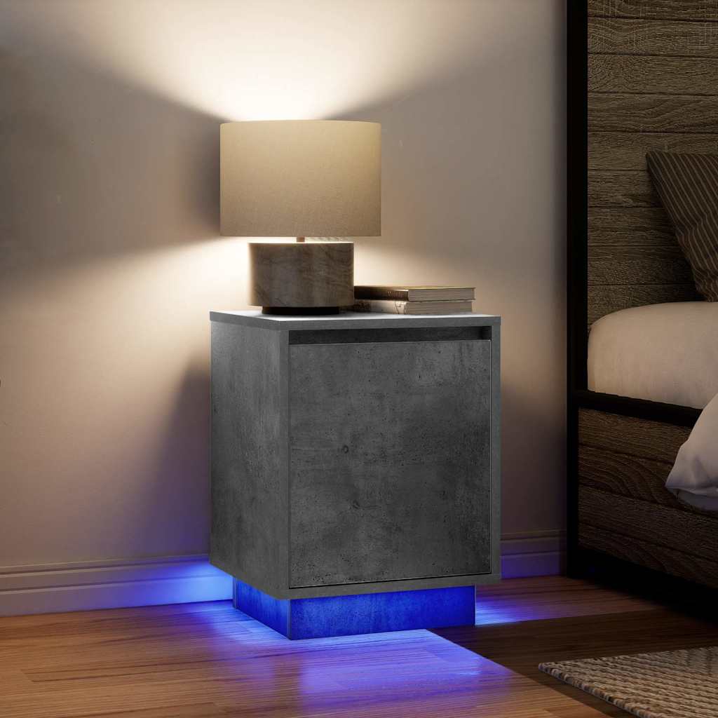 Noptiere cu lumini LED 2 buc Beton Gri 38x34x50 cm GartenMobel Dekor