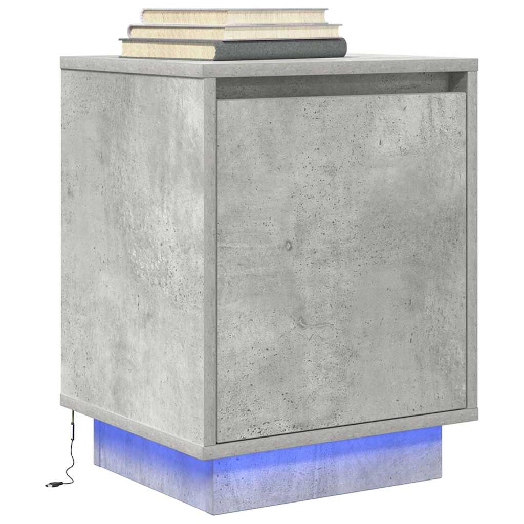 Noptiere cu lumini LED 2 buc Beton Gri 38x34x50 cm GartenMobel Dekor