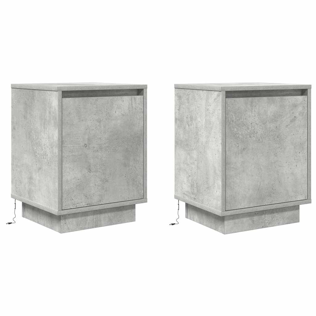 Noptiere cu lumini LED 2 buc Beton Gri 38x34x50 cm GartenMobel Dekor