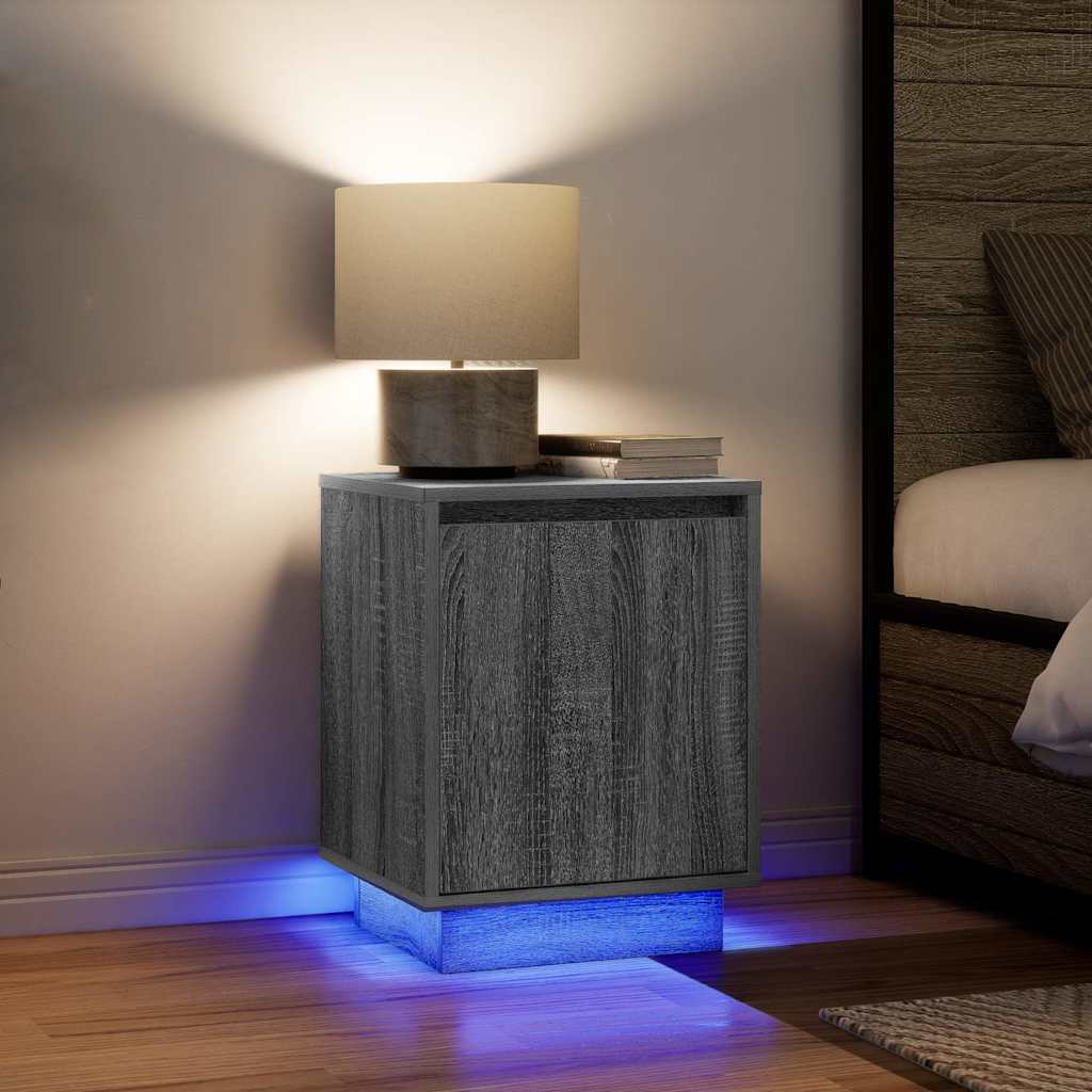 Noptiere cu lumini LED 2 buc Gri Sonoma 38x34x50 cm GartenMobel Dekor