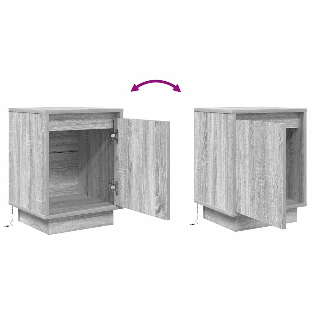 Noptiere cu lumini LED 2 buc Gri Sonoma 38x34x50 cm GartenMobel Dekor