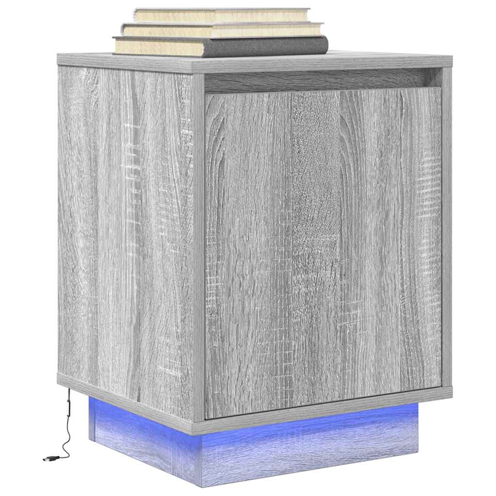 Noptiere cu lumini LED 2 buc Gri Sonoma 38x34x50 cm GartenMobel Dekor