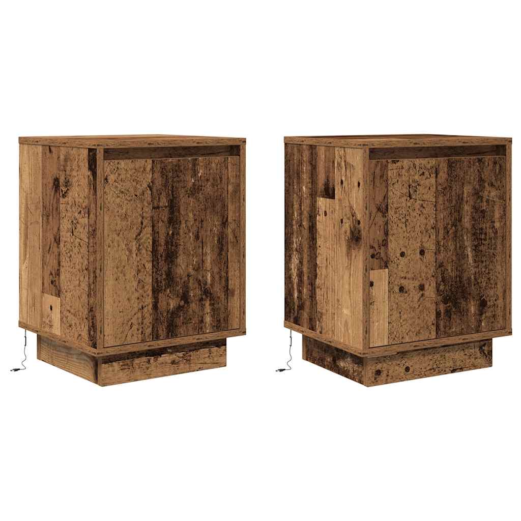 Noptiere cu lumini LED 2 buc Lemn vechi 38x34x50 cm GartenMobel Dekor