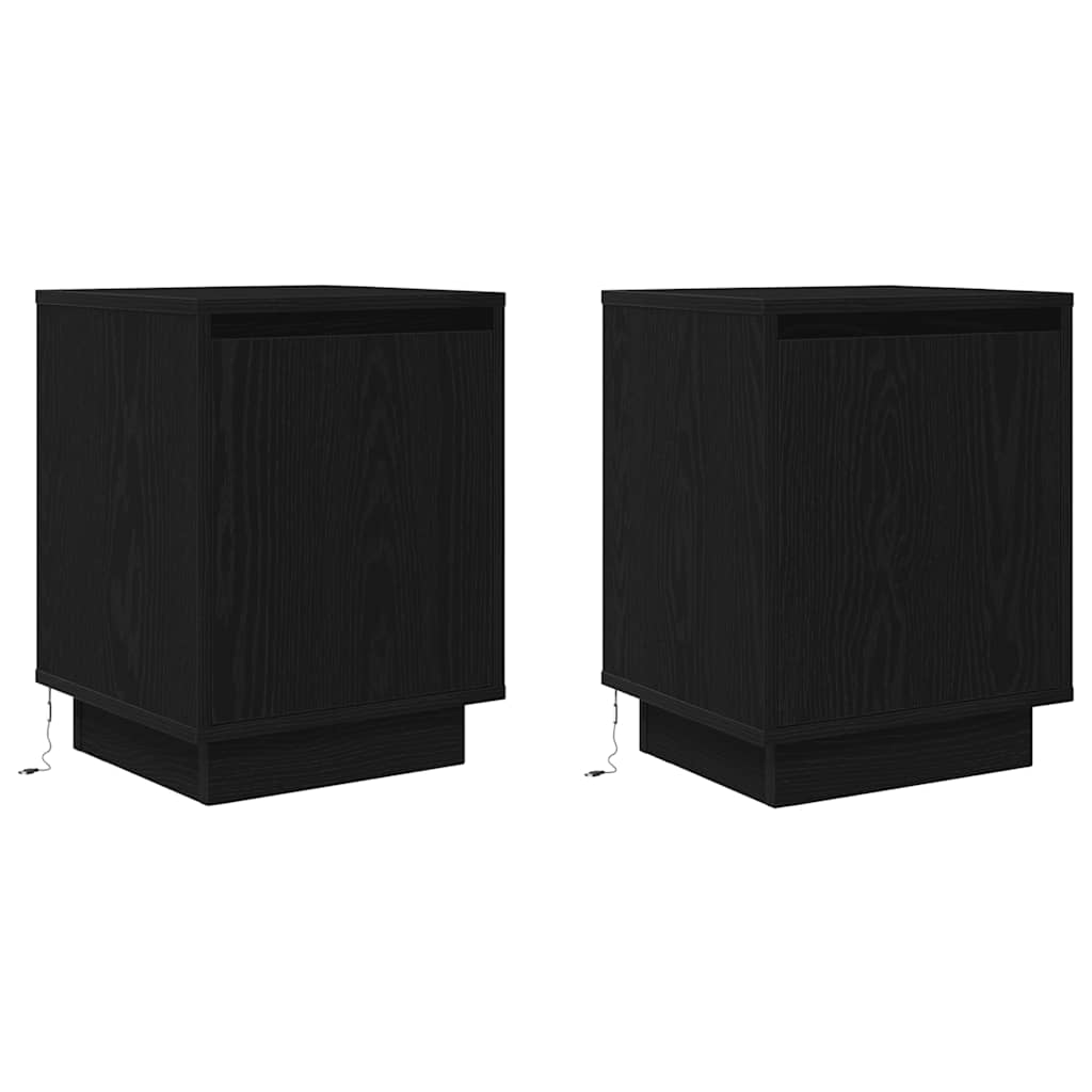 Noptiere cu lumini LED 2 buc Negru 38x34x50 cm GartenMobel Dekor