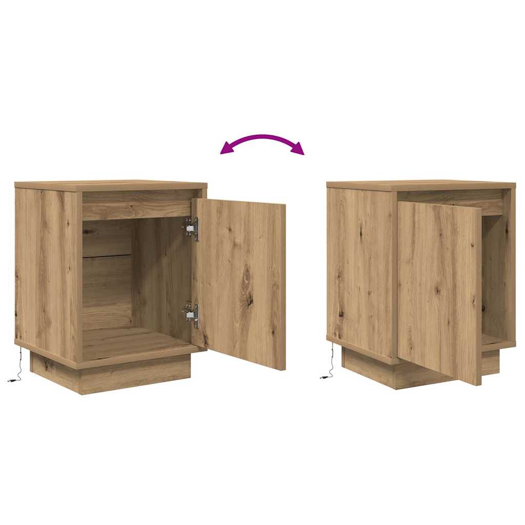 Noptiere cu lumini LED 2 buc Stejar Artisan 38x34x50 cm GartenMobel Dekor
