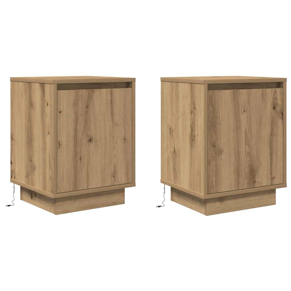 Noptiere cu lumini LED 2 buc Stejar Artisan 38x34x50 cm GartenMobel Dekor