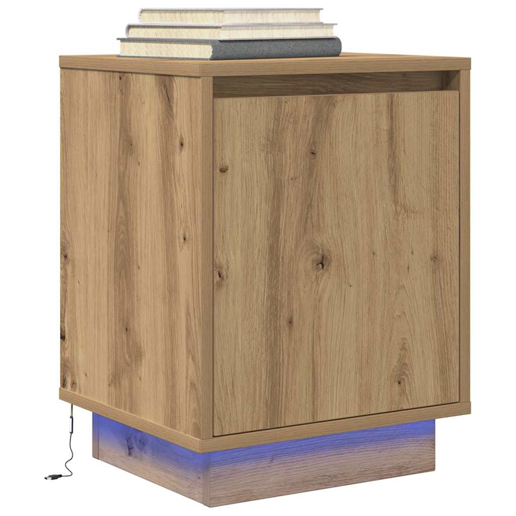 Noptiere cu lumini LED 2 buc Stejar Artisan 38x34x50 cm GartenMobel Dekor