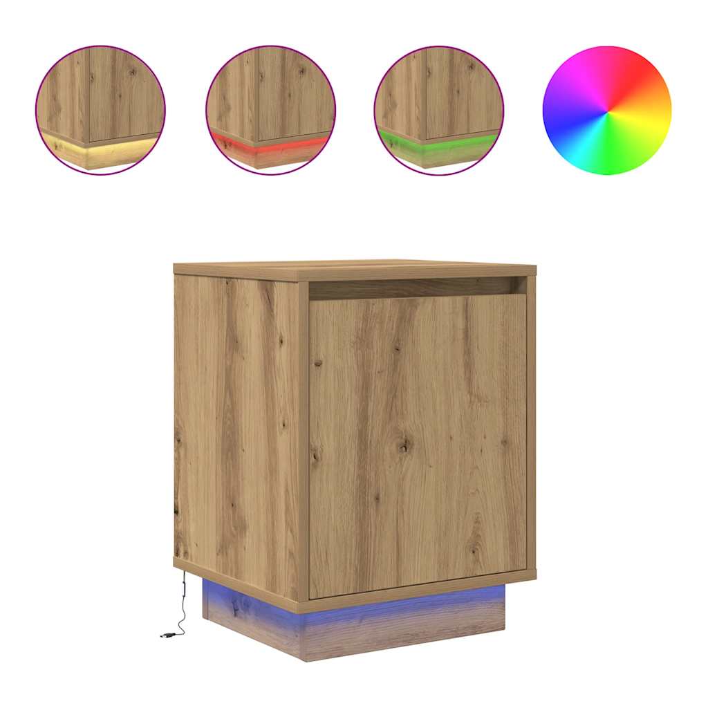 Noptiere cu lumini LED 2 buc Stejar Artisan 38x34x50 cm GartenMobel Dekor