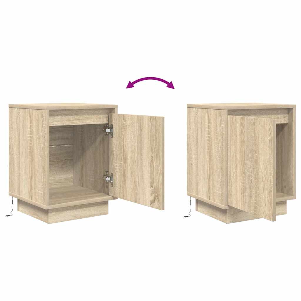 Noptiere cu lumini LED 2 buc Stejar Sonoma 38x34x50 cm GartenMobel Dekor