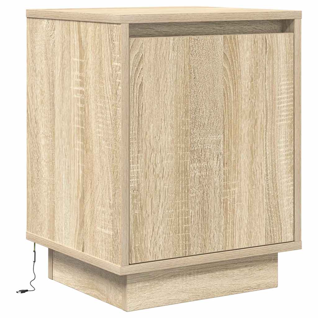 Noptiere cu lumini LED 2 buc Stejar Sonoma 38x34x50 cm GartenMobel Dekor