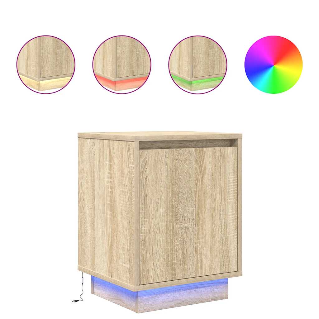 Noptiere cu lumini LED 2 buc Stejar Sonoma 38x34x50 cm GartenMobel Dekor