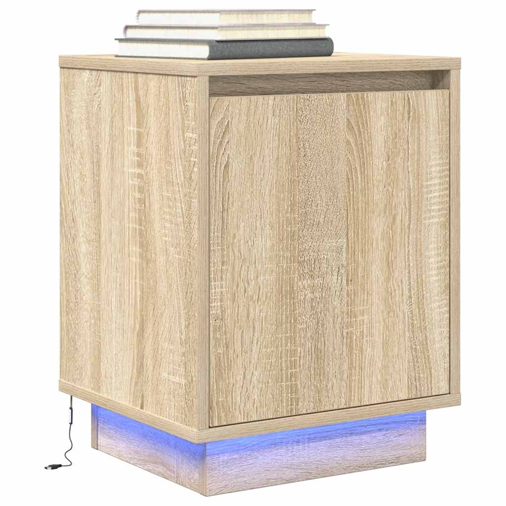 Noptiere cu lumini LED 2 buc Stejar Sonoma 38x34x50 cm GartenMobel Dekor