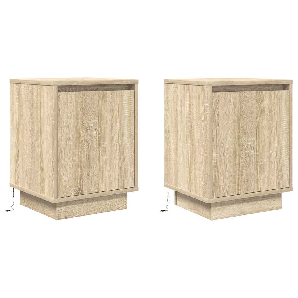 Noptiere cu lumini LED 2 buc Stejar Sonoma 38x34x50 cm GartenMobel Dekor