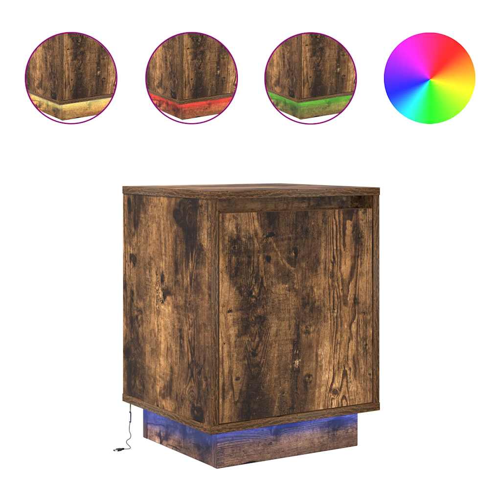 Noptiere cu lumini LED 2 buc Stejar afumat 38x34x50 cm GartenMobel Dekor