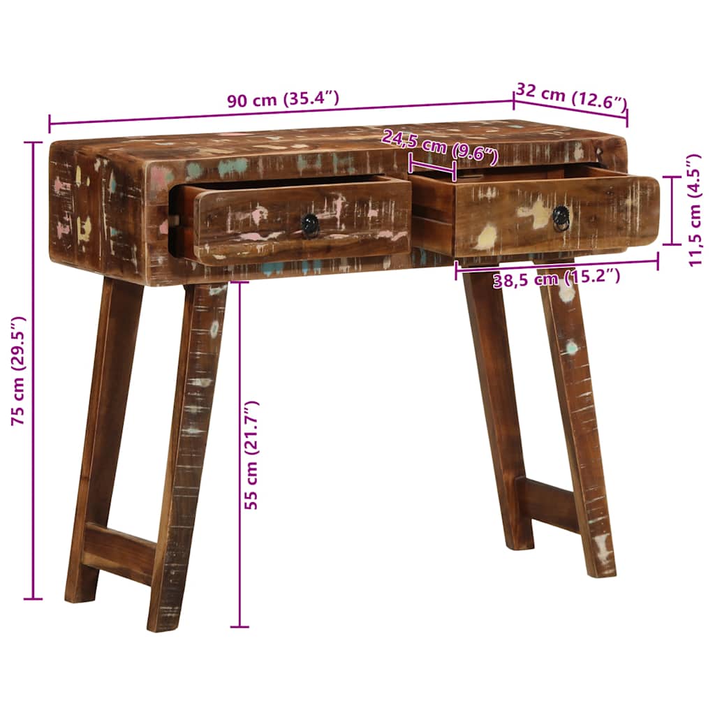 Masă consolă, 90x32x75 cm, lemn masiv recuperat GartenMobel Dekor