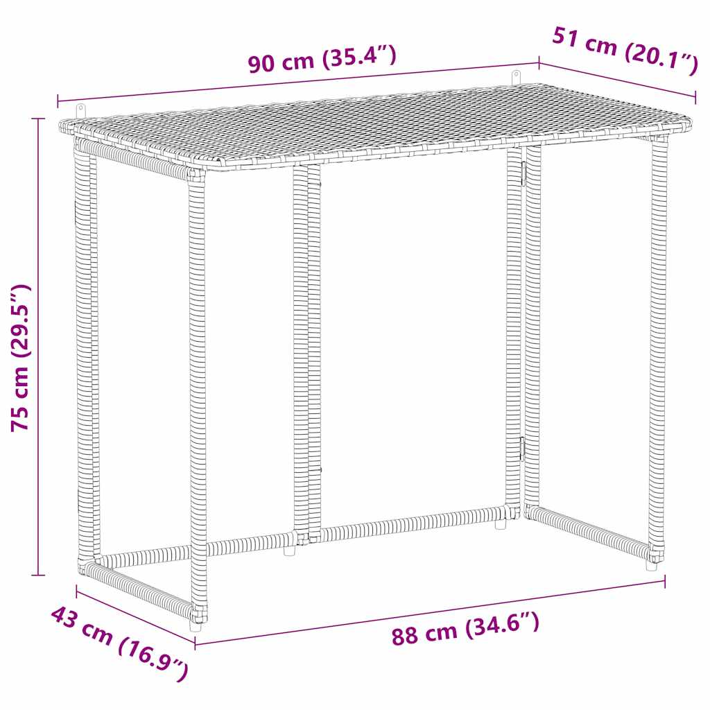 Masă pliabilă de grădină maro 90x51x75 cm Poly Ratan GartenMobel Dekor