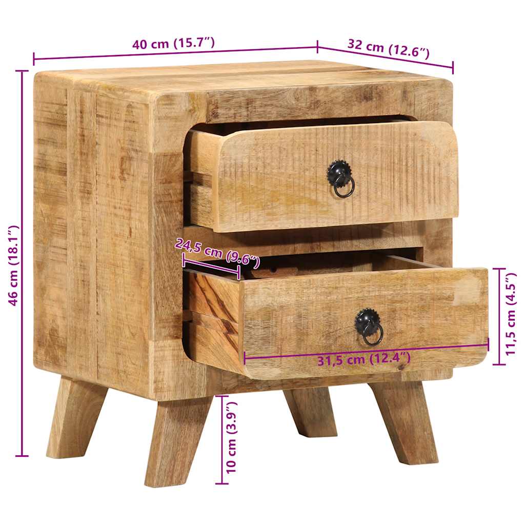 Noptiera 2 buc 40x32x46 cm Lemn masiv Mango brut GartenMobel Dekor
