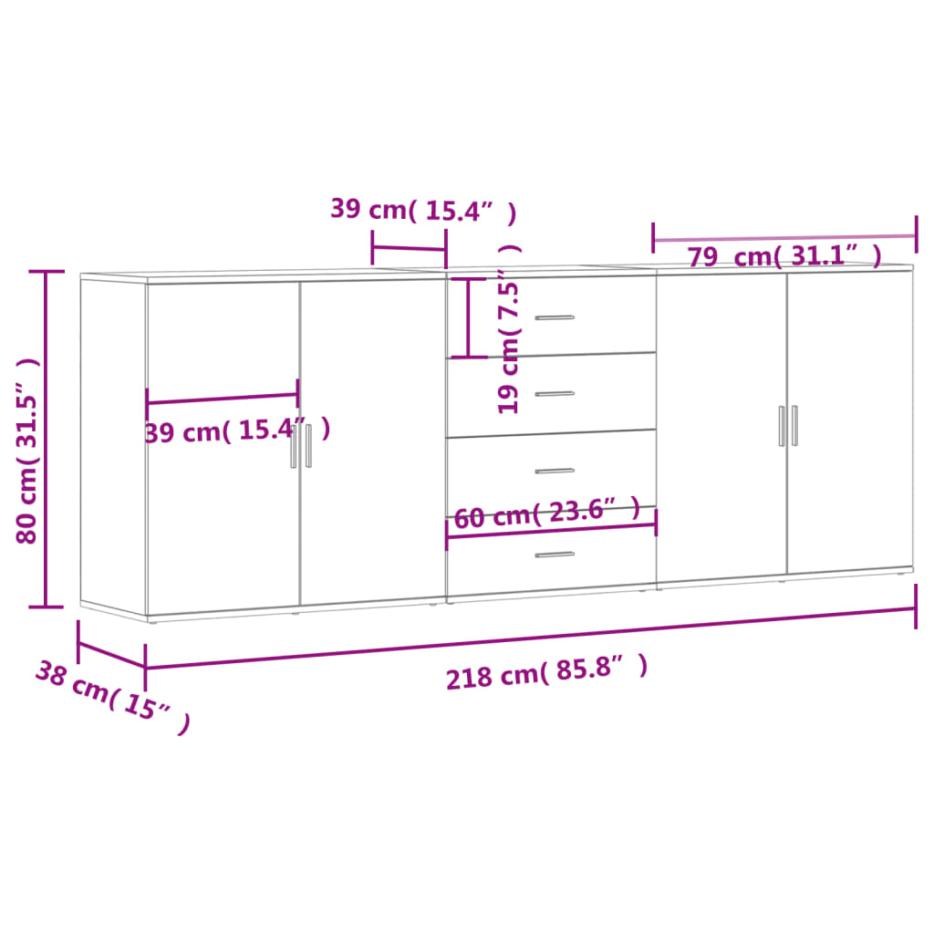 Servante, 3 piese, gri beton, lemn prelucrat GartenMobel Dekor