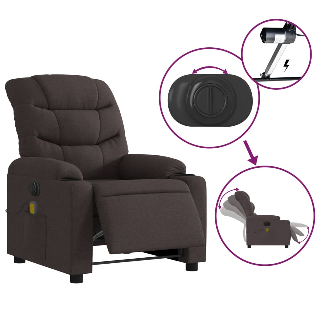 Fotoliu electric de masaj rabatabil, maro închis, textil GartenMobel Dekor