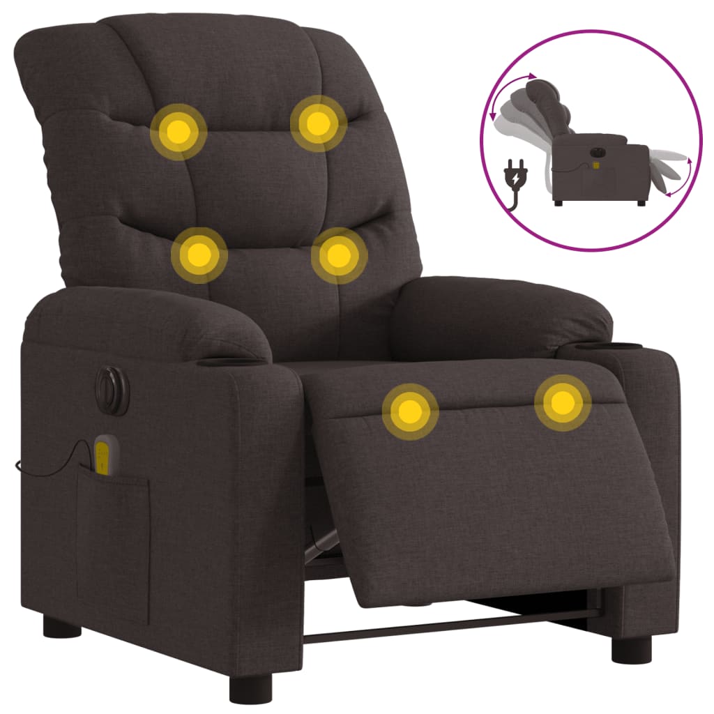 Fotoliu electric de masaj rabatabil, maro închis, textil GartenMobel Dekor