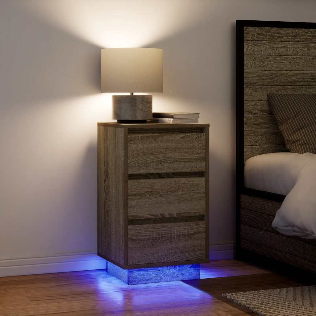 Noptiera cu lumini LED Stejar Sonoma 38x34x65 cm GartenMobel Dekor