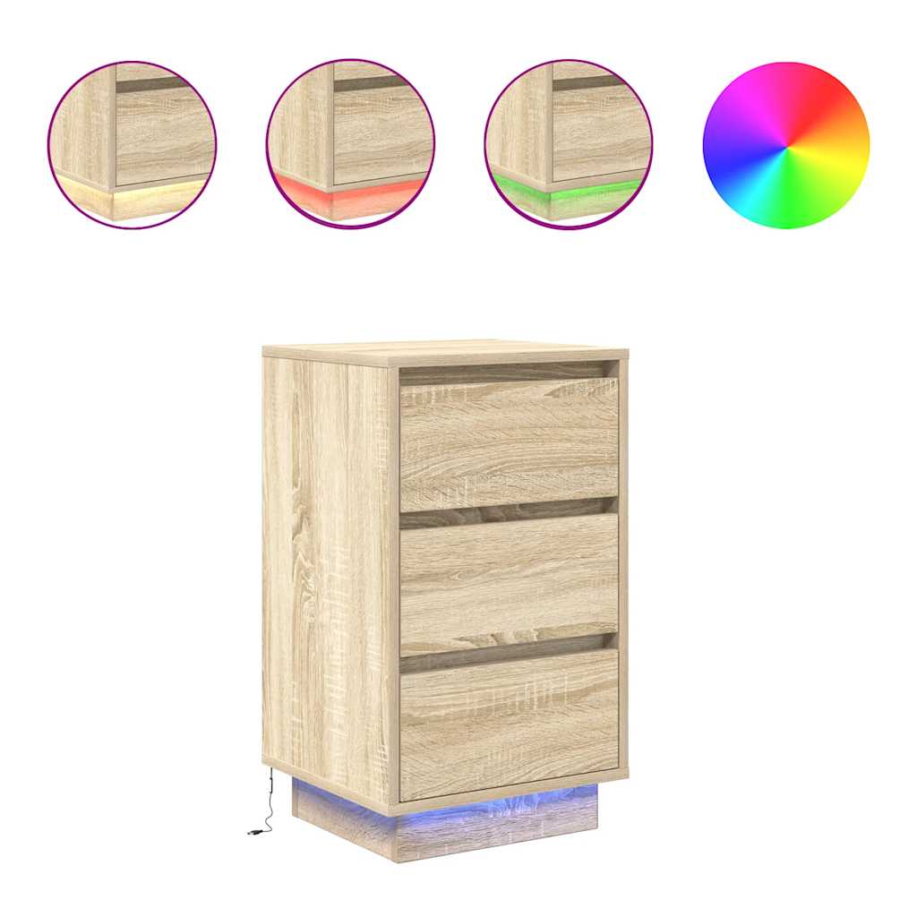 Noptiera cu lumini LED Stejar Sonoma 38x34x65 cm GartenMobel Dekor