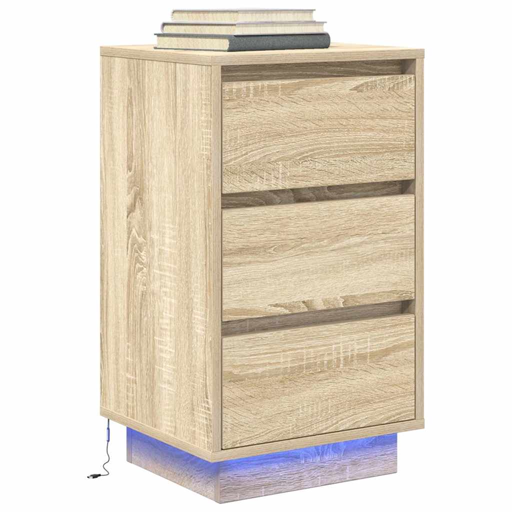 Noptiera cu lumini LED Stejar Sonoma 38x34x65 cm GartenMobel Dekor