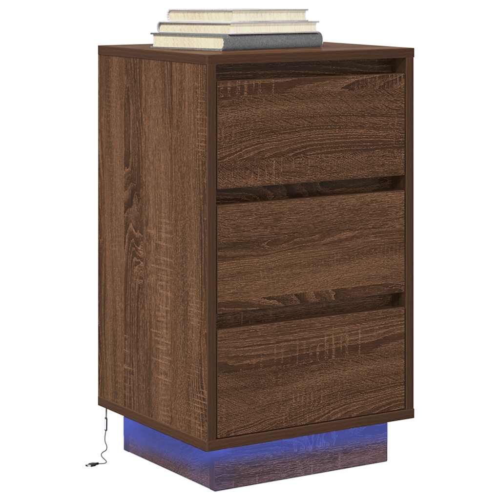 Noptiera cu lumini LED Stejar maro 38x34x65 cm GartenMobel Dekor