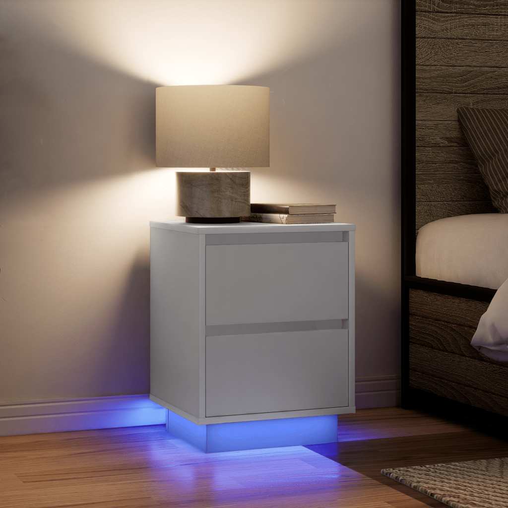 Noptiere cu lumini LED 2 buc Alb 38x34x50 cm GartenMobel Dekor