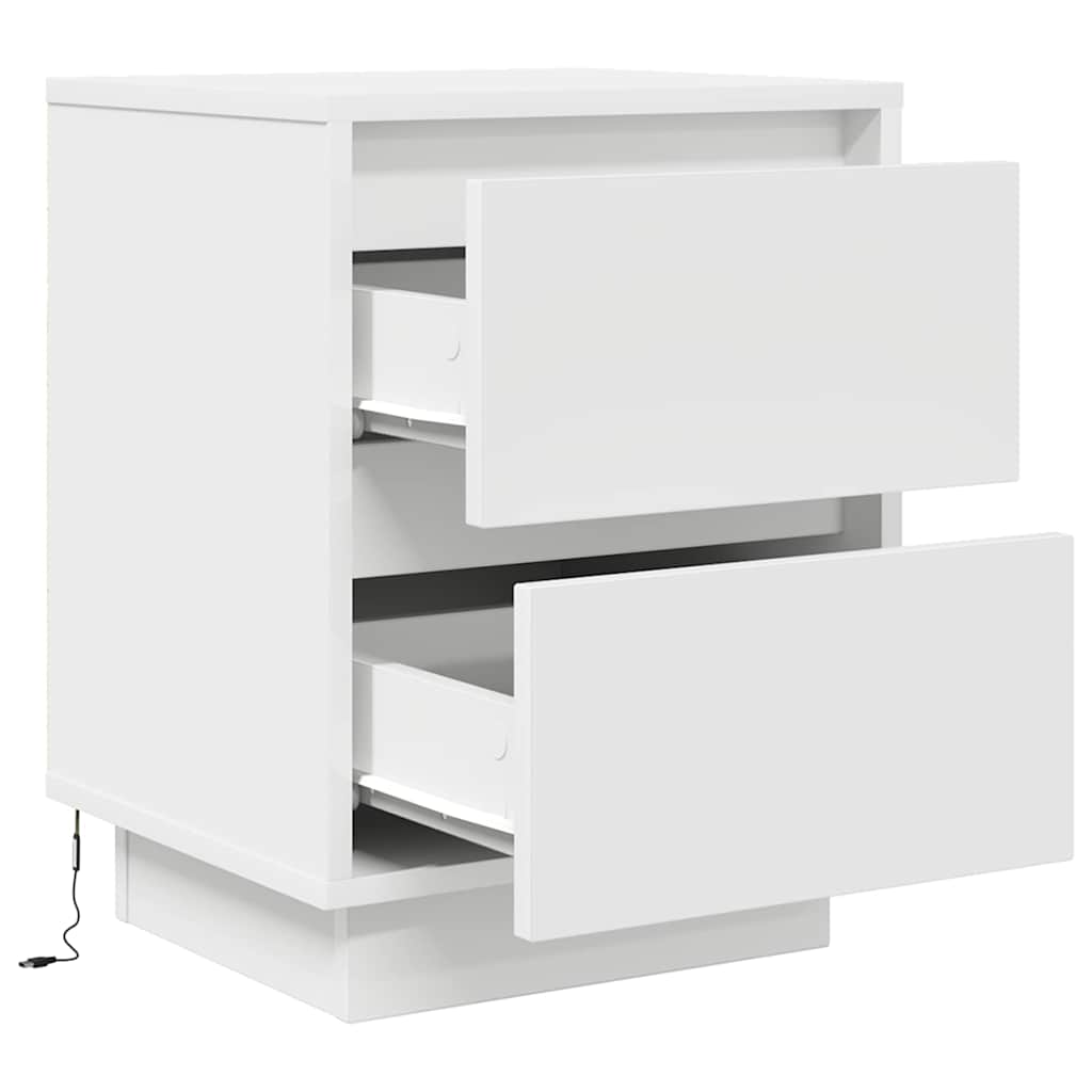 Noptiere cu lumini LED 2 buc Alb 38x34x50 cm GartenMobel Dekor