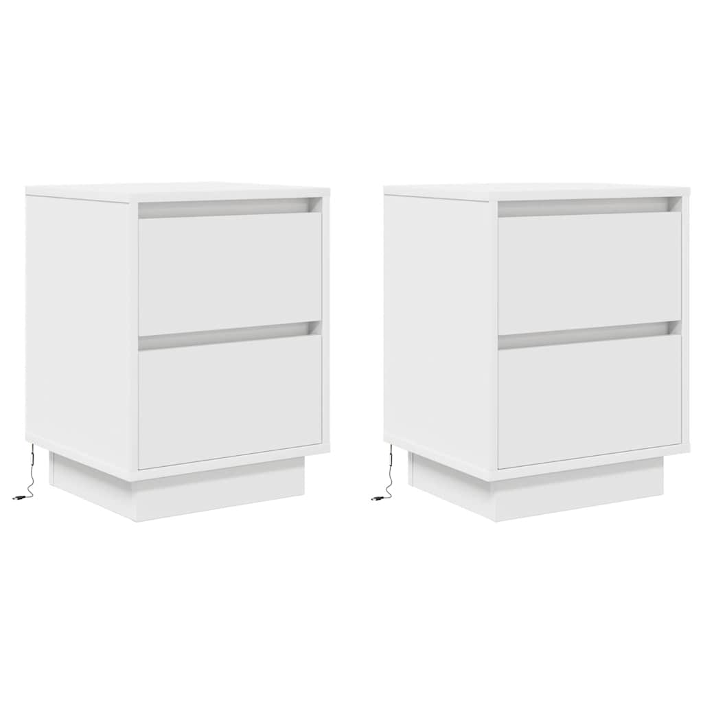 Noptiere cu lumini LED 2 buc Alb 38x34x50 cm GartenMobel Dekor