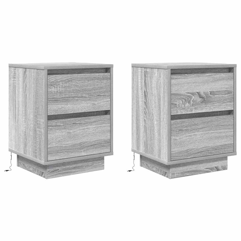 Noptiere cu lumini LED 2 buc Gri Sonoma 38x34x50 cm GartenMobel Dekor