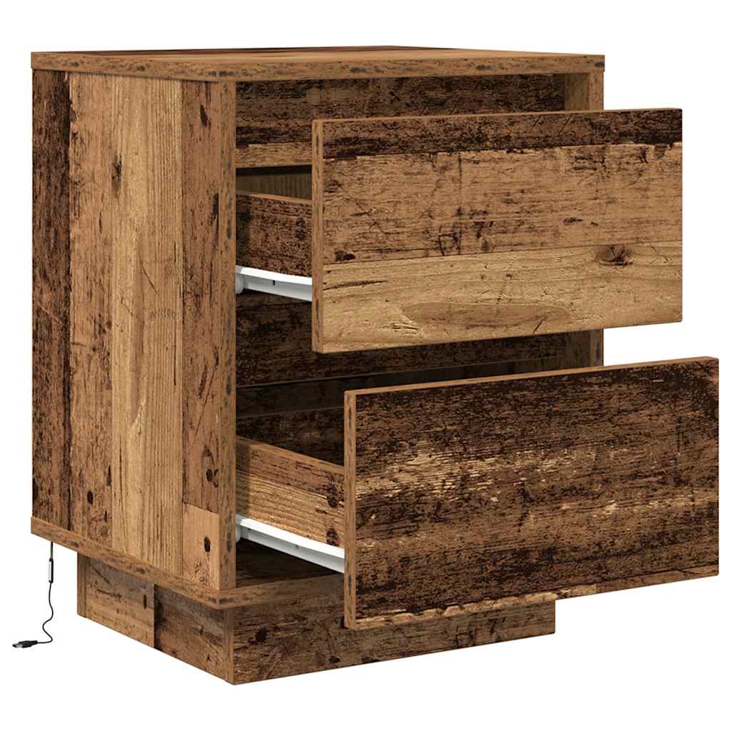 Noptiere cu lumini LED 2 buc Lemn vechi 38x34x50 cm GartenMobel Dekor