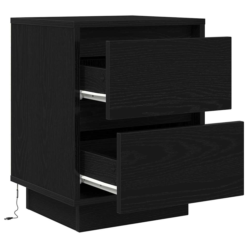 Noptiere cu lumini LED 2 buc Negru 38x34x50 cm GartenMobel Dekor